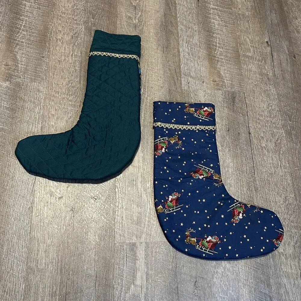 Vintage Handmade OOAK Christmas Stockings Lot Of Two Santa‎